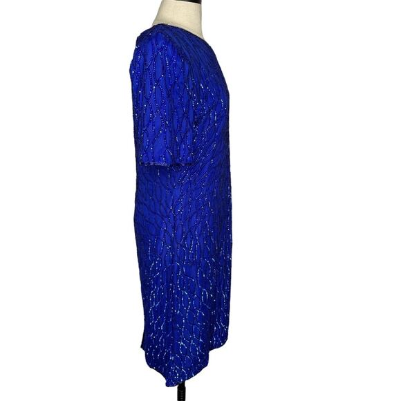 Laurence Kazar Silk Sequin Beaded Mini Dress Vintage 1980s Cobalt Blue M GUC - Picture 7 of 13